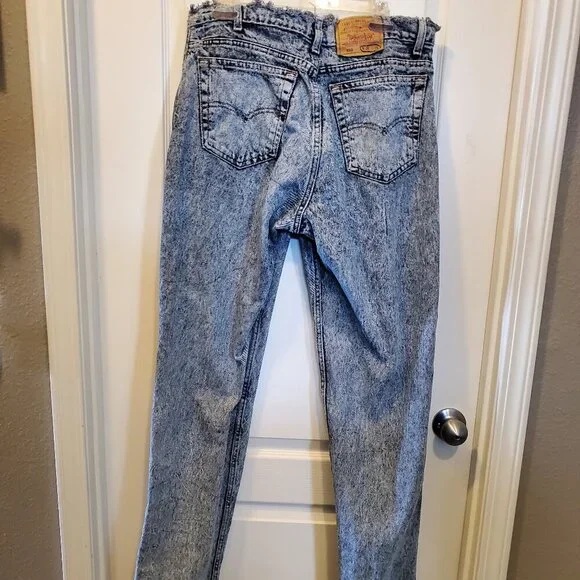 VINTAGE 80s/90s LEVI'S 550 W36 L36Acid Wash Distressed Raw Hem Tapered Jeans